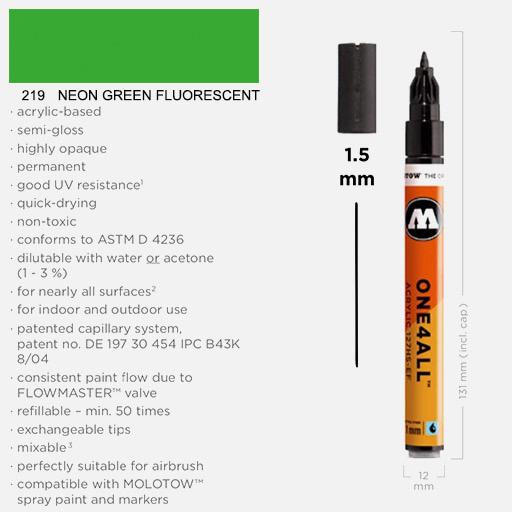 MOLOTOW One4All Acrylic Marker 1.5mm 219 Neon Green Fluorescent
