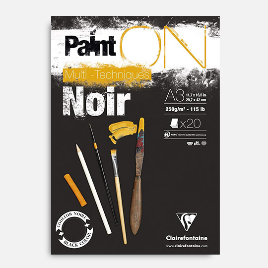CLAIREFONTAINE Paint On Black Mixed Media Paper Pad 250gsm A3 x 20