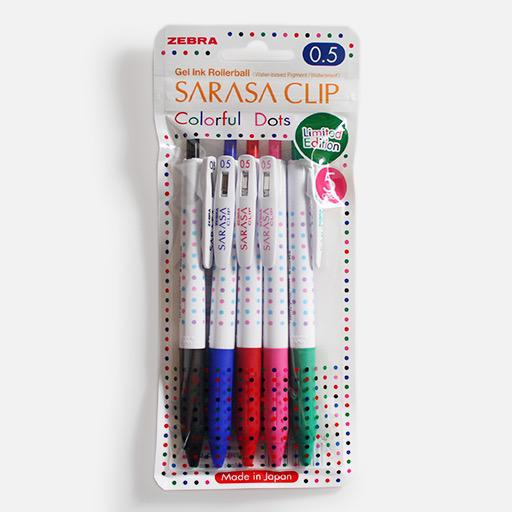 ZEBRA Sarasa Clip Color Dots Roller Pen Set x 5