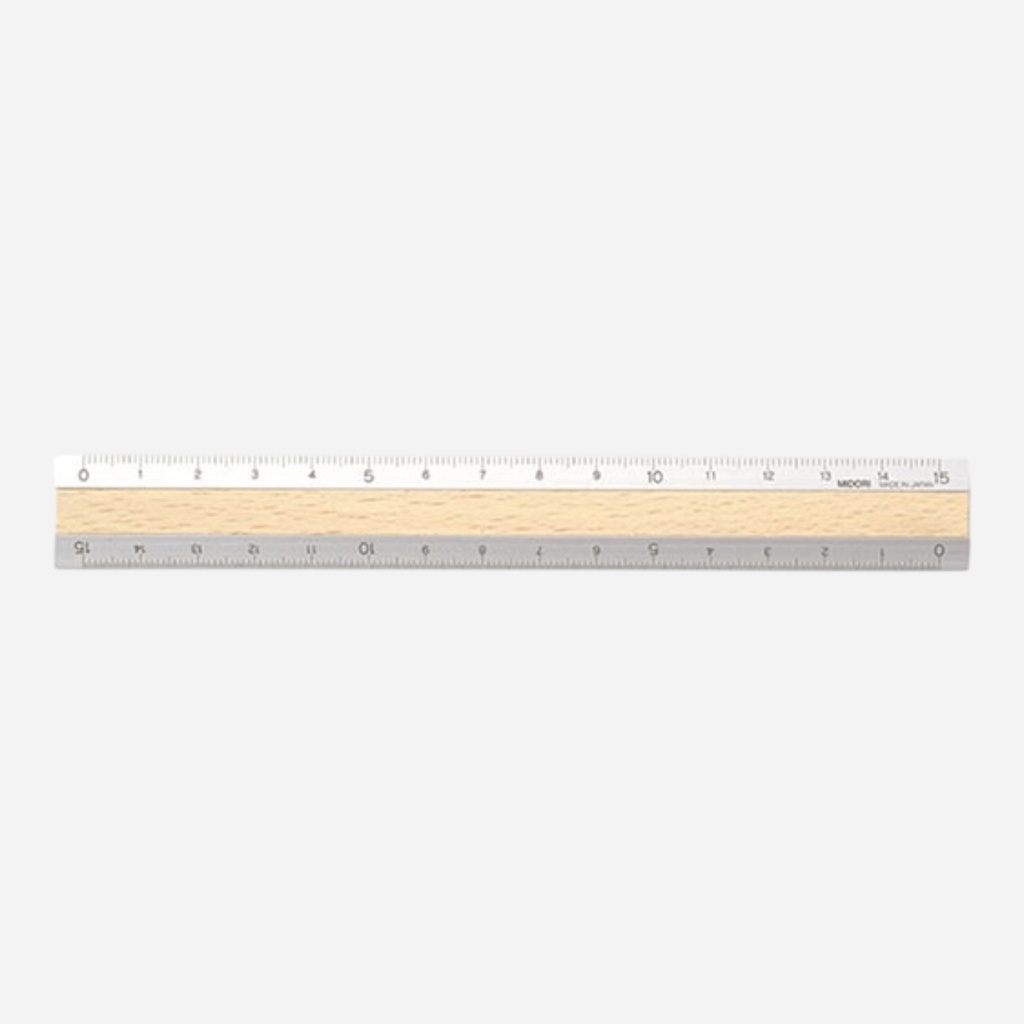 MIDORI Aluminium Wooden Ruler 15cm Light Brown