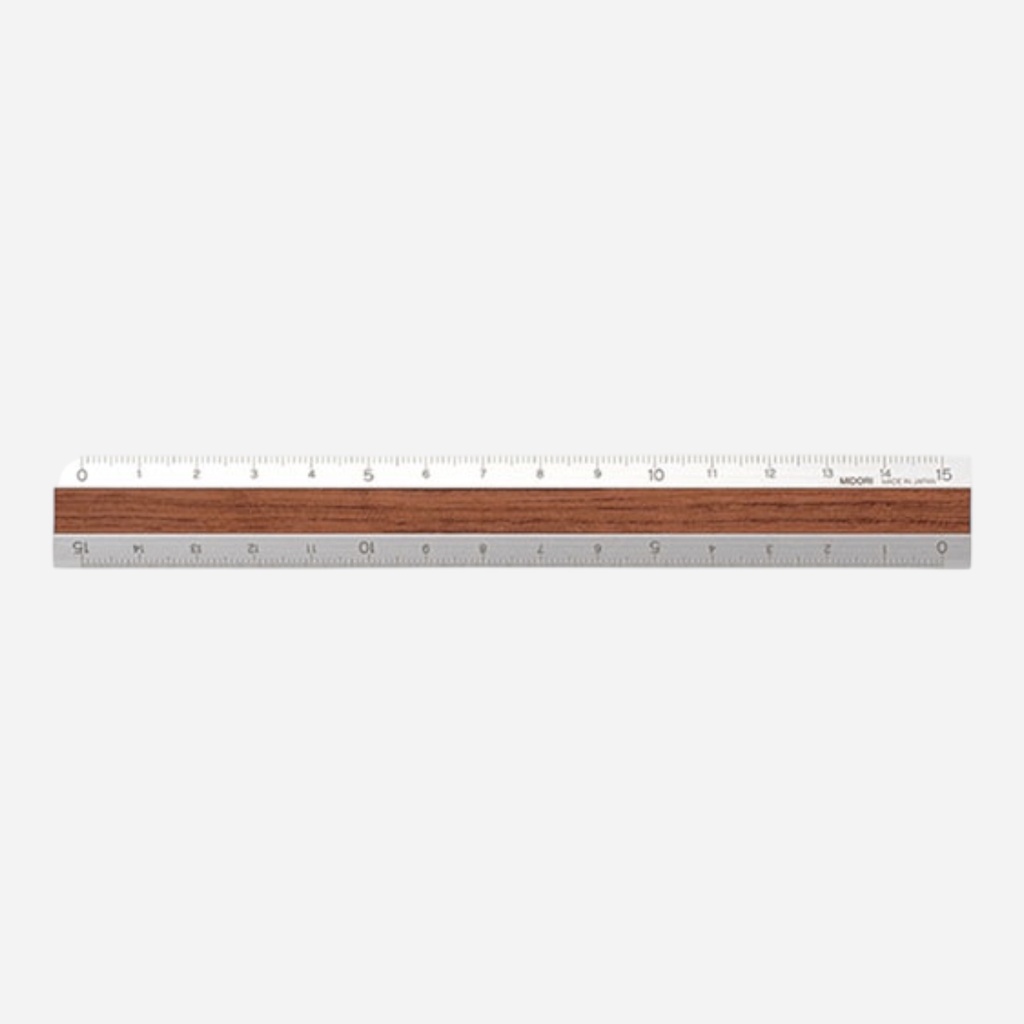 MIDORI Aluminium Wooden Ruler 15cm Dark Brown