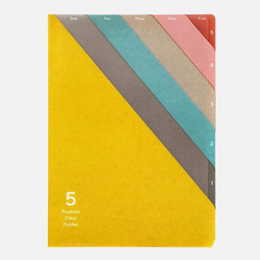 MIDORI Clear Folder 5-Pocket A4 Stripe Yellow