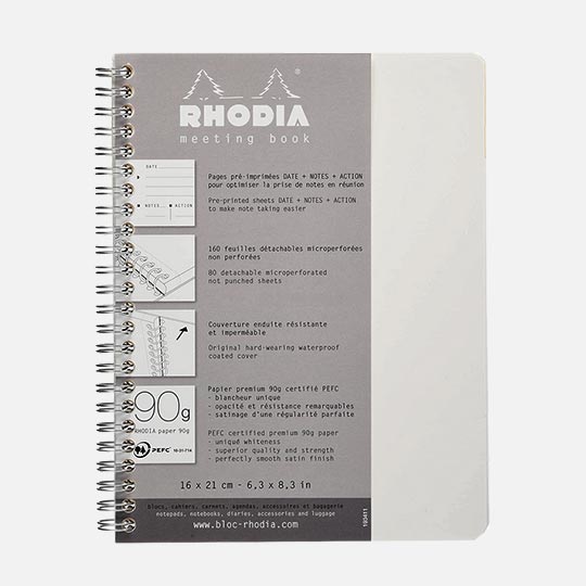 RHODIA Meeting Spiral Book 90gsm Lined A5+ x 80 White
