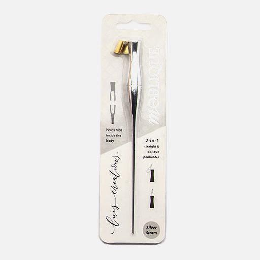 MOBLIQUE 2-In-1 Straight & Oblique Dip Pen Holder Silver Storm