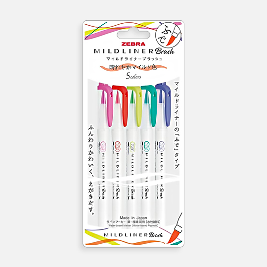 ZEBRA Mildliner Brush Marker Fluorescent Bright Set x 5