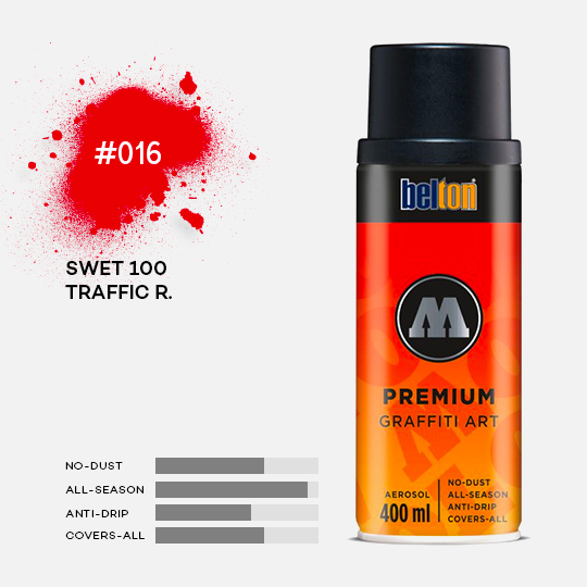 MOLOTOW Premium Spray Paint 400ml 016 Swet 100 Traffic Red