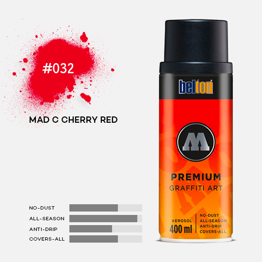 MOLOTOW Premium Spray Paint 400ml 032 MAD C Cherry Red