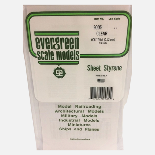 EVERGREEN Styrene Sheet (T)0.13mm x (W)150mm x (L)300mm x 3 Clear