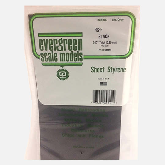 EVERGREEN Styrene Sheet (T)0.25mm x (W)150mm x (L)300mm x 4 Black