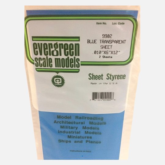 EVERGREEN Styrene Sheet (T)0.25mm x (W)150mm x (L)300mm x 2 Transparent Blue