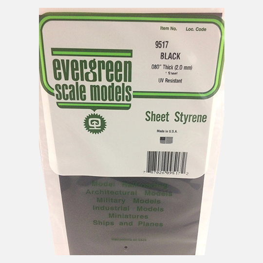 EVERGREEN Styrene Sheet (T)2.00mm x (W)150mm x (L)300mm Black