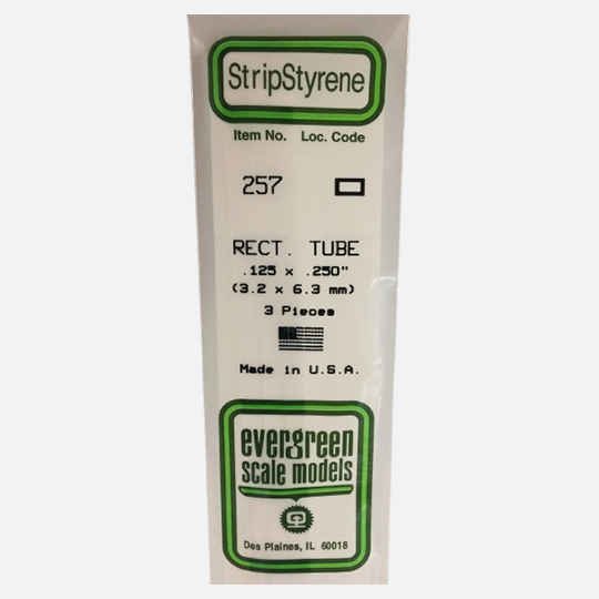 EVERGREEN Styrene Rectangle Tube (T)3.2mm x (W)6.3mm x (L)360mm x 3
