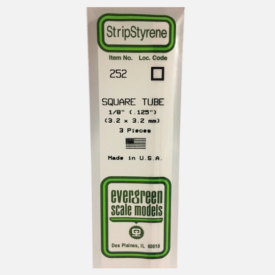 EVERGREEN Styrene Square Tube (T)3.2mm x (W)3.2mm x (L)360mm