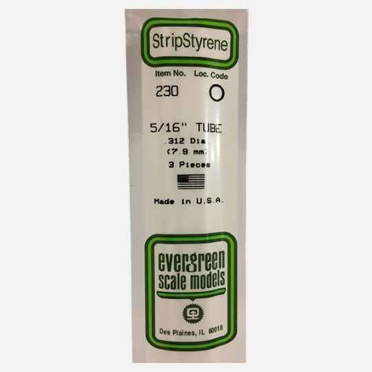 EVERGREEN Styrene Tube (D)7.80mm x (L)360mm x 3