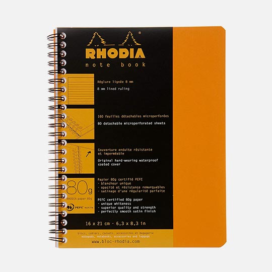 RHODIA Classic Spiral Book 80gsm Lined A5+ x 90 Orange