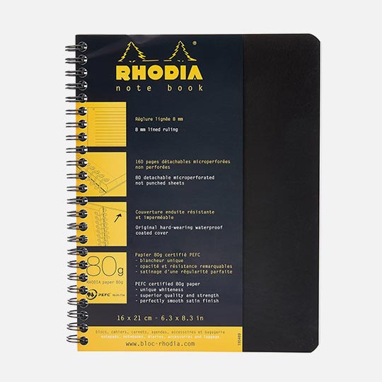 RHODIA Classic Spiral Book 80gsm Lined A5+ x 90 Black