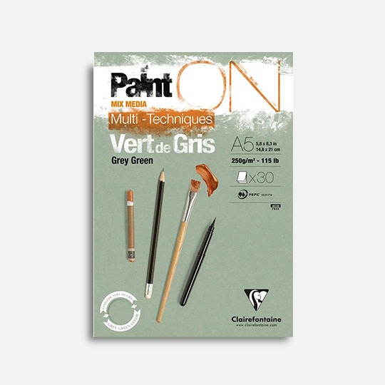 CLAIREFONTAINE Paint On Grey Green Mixed Media Paper Pad 250gsm A5 x 30