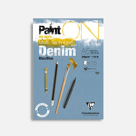 CLAIREFONTAINE Paint On Denim Blue Mixed Media Paper Pad 250gsm A5 x 15
