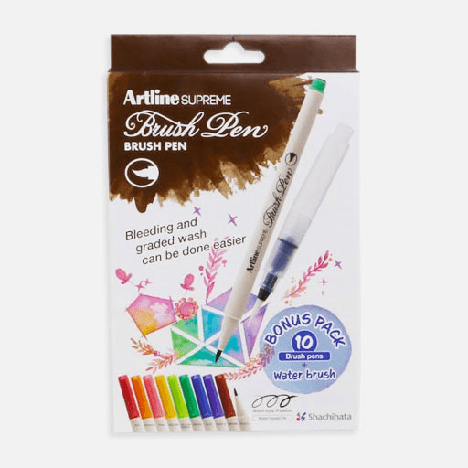 ARTLINE Supreme Brush Pen Set x 10 (Water Brush Included)
