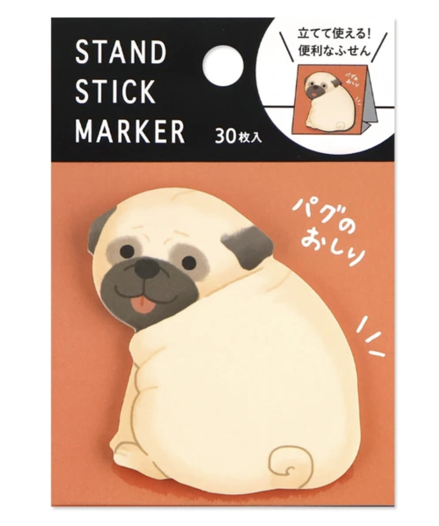 MIND WAVE Stand Stick Marker Sticky Notes x 30 Pug's Hips