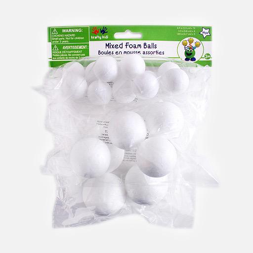 MULTICRAFT Krafty Kids Mix Polyfoam Balls 1” x 1.5” / 1” x 12/ 1.5” x 4/2 x 3
