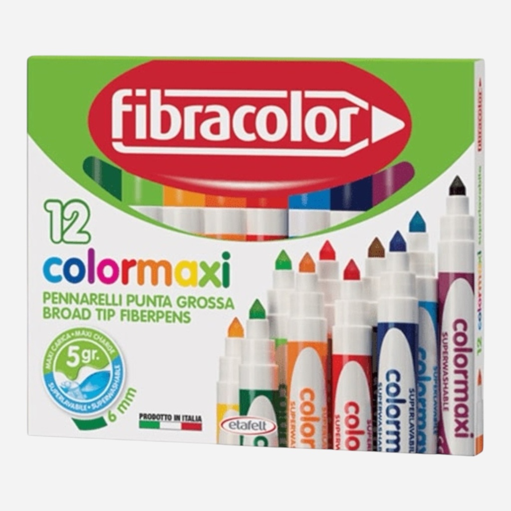 FIBRACOLOR Colormaxi Washable Fibre Pen Broad Tip Set x 12