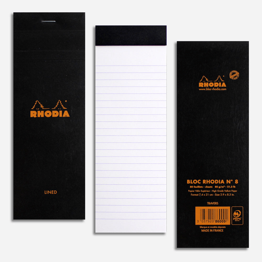 RHODIA Basics Lined Notepad 80gsm 7.4cm x 21cm x 80 Black