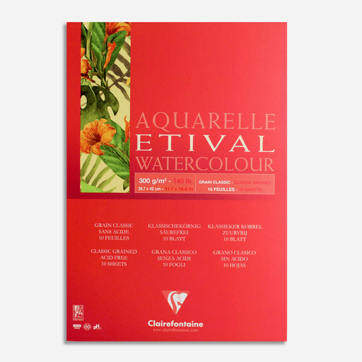 CLAIREFONTAINE Etival Watercolor Paper Pad 300gsm Classic Grain A3 x 10