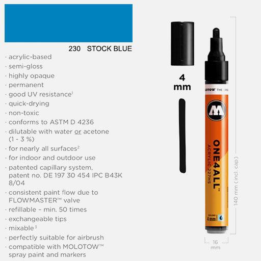 MOLOTOW One4All Acrylic Marker 4mm 230 Shock Blue