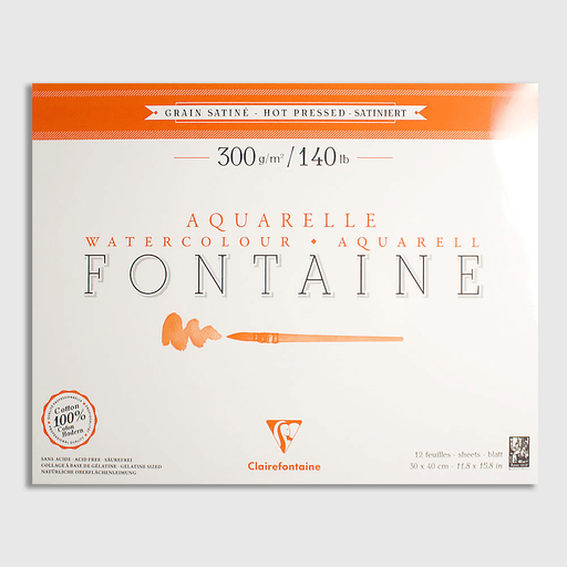 CLAIREFONTAINE Fontaine 100% Cotton Watercolor Paper Pad Hot Press 300gsm 30cm x 40cm x 12