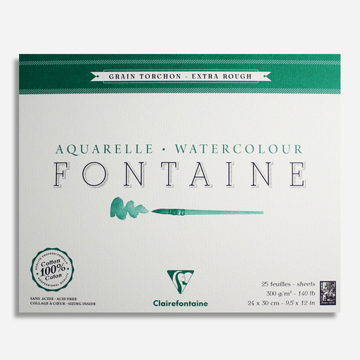 CLAIREFONTAINE Fontaine 100% Cotton Watercolor Paper Pad Rough 300gsm 24cm x 30cm x 25