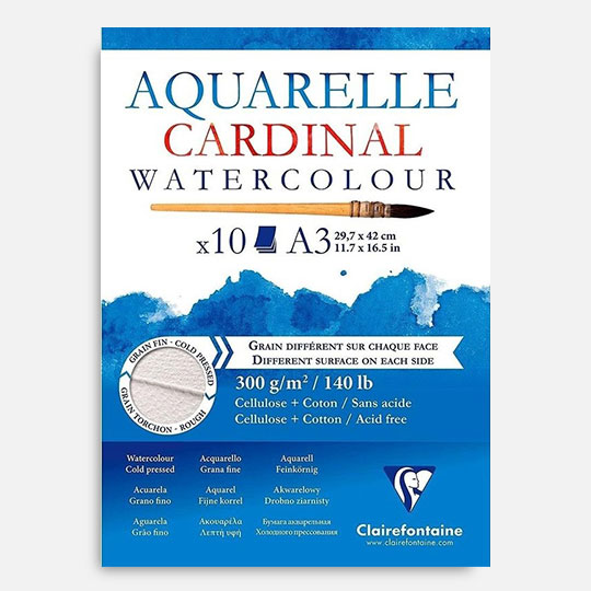 CLAIREFONTAINE Cardinal Cellulose + Cotton Mixed Media Paper Pad 300gsm A3 x 10
