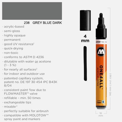 MOLOTOW One4All Acrylic Marker 4mm 238 Grey Blue Dark