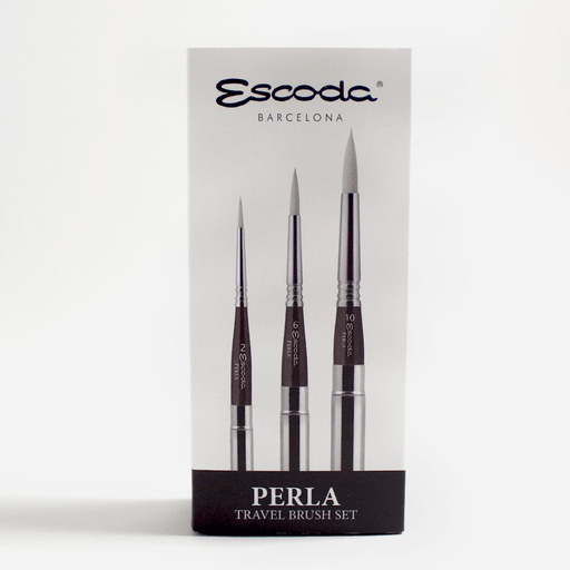 ESCODA Perla White Toray Travel Brush Leather Case Set x 3