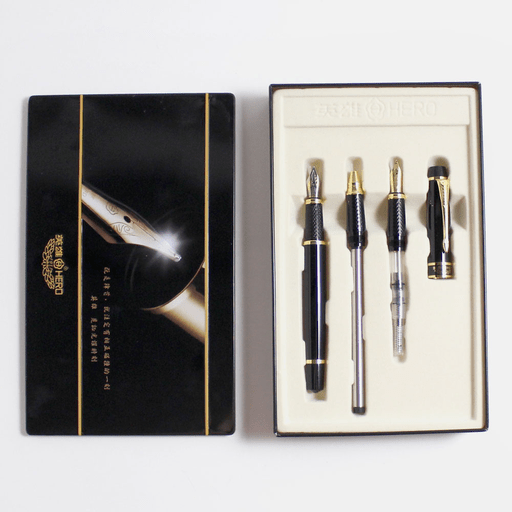 HERO 7032 Fountain Pen Fude Nib Metal Tin Set