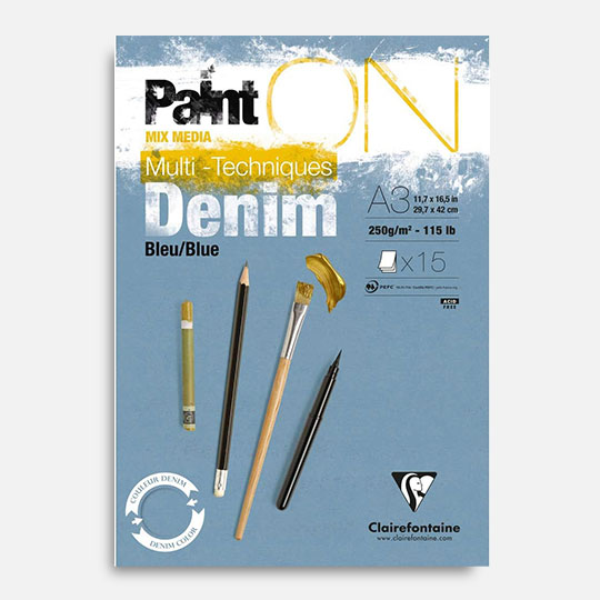CLAIREFONTAINE Paint On Denim Blue Mixed Media Paper Pad 250gsm A3 x 15