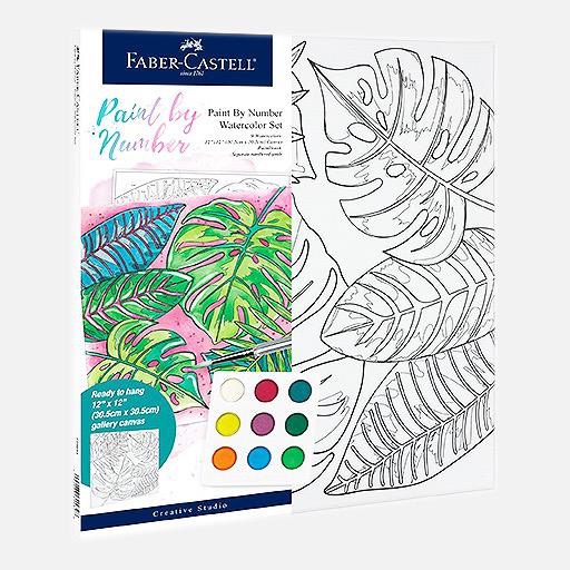 FABER-CASTELL Paint By Number Watercolor Canvas 12” x 12” Tropica
