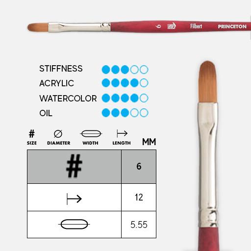 PRINCETON Velvetouch Synthetic Blend Filbert Brush 6