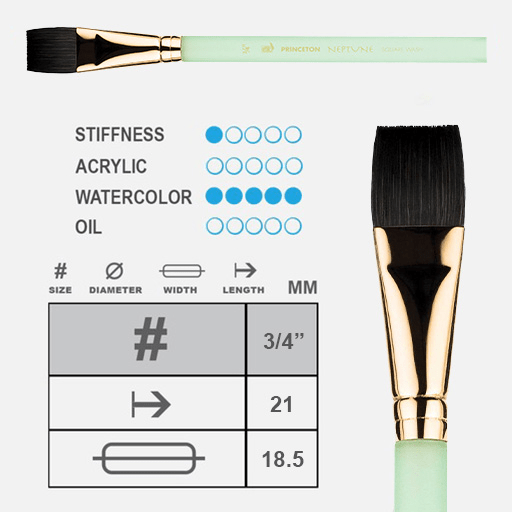 PRINCETON Neptune Synthetic Squirrel Flat Wash Brush 3/4"