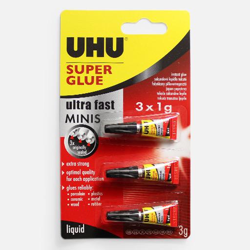 UHU Super Glue Liquid Ultra Fast Minis 1g x 3