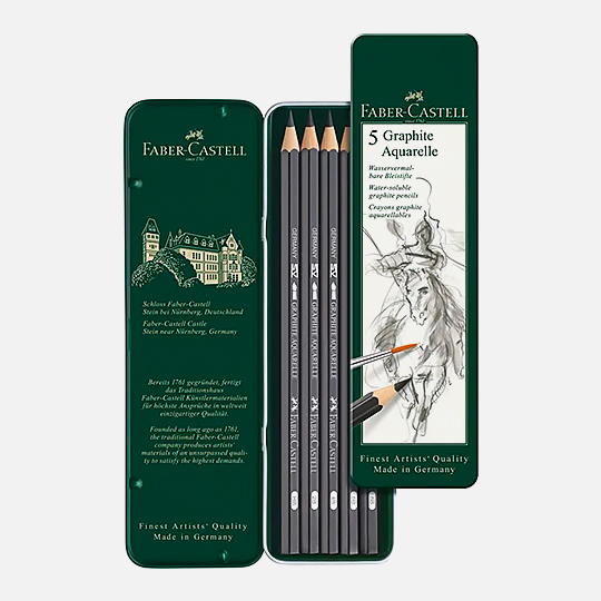 FABER-CASTELL Water-Soluble Graphite Pencil Tin Set x 5