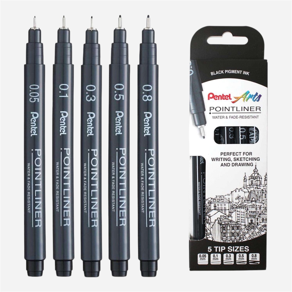 PENTEL Arts Pointliner Drawing Pen Set x 5