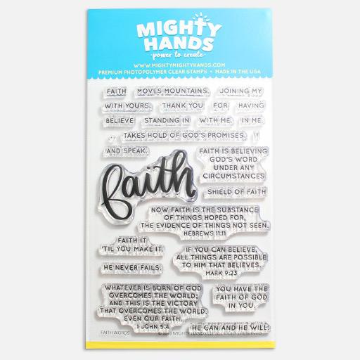 MIGHTY HANDS Clear Stamp 4” x 6” Faith Words