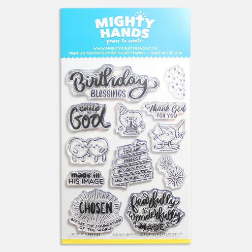 MIGHTY HANDS Clear Stamp 4” x 6” Birthday Blessings