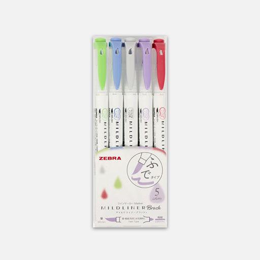ZEBRA Mildliner Brush Marker Cool Set x 5