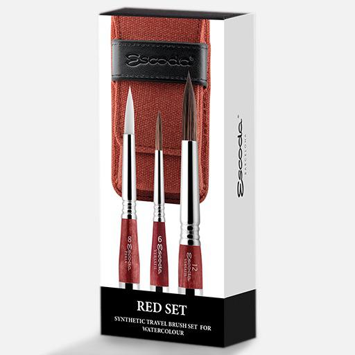 ESCODA Watercolor Synthetic Travel Brush Red Set x 3