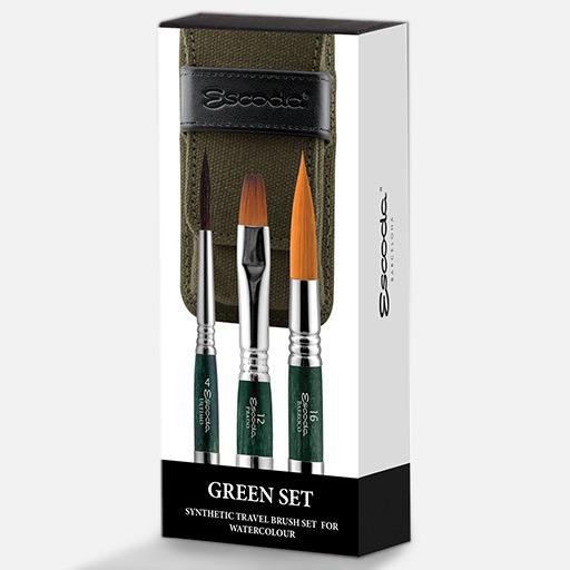ESCODA Watercolor Synthetic Travel Brush Green Set x 3
