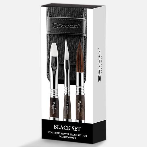 ESCODA Watercolor Synthetic Travel Brush Black Set x 3