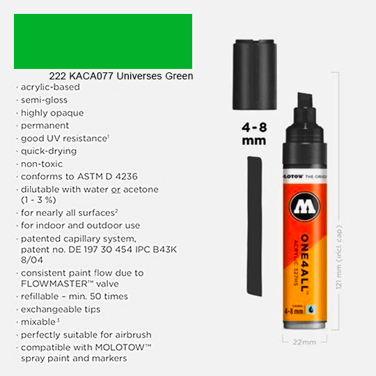 MOLOTOW One4All Acrylic Marker 8mm 222 KACAO77 UNIVERSES Green
