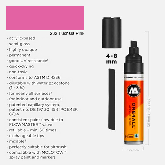 MOLOTOW One4All Acrylic Marker 8mm 231 Fuchsia Pink